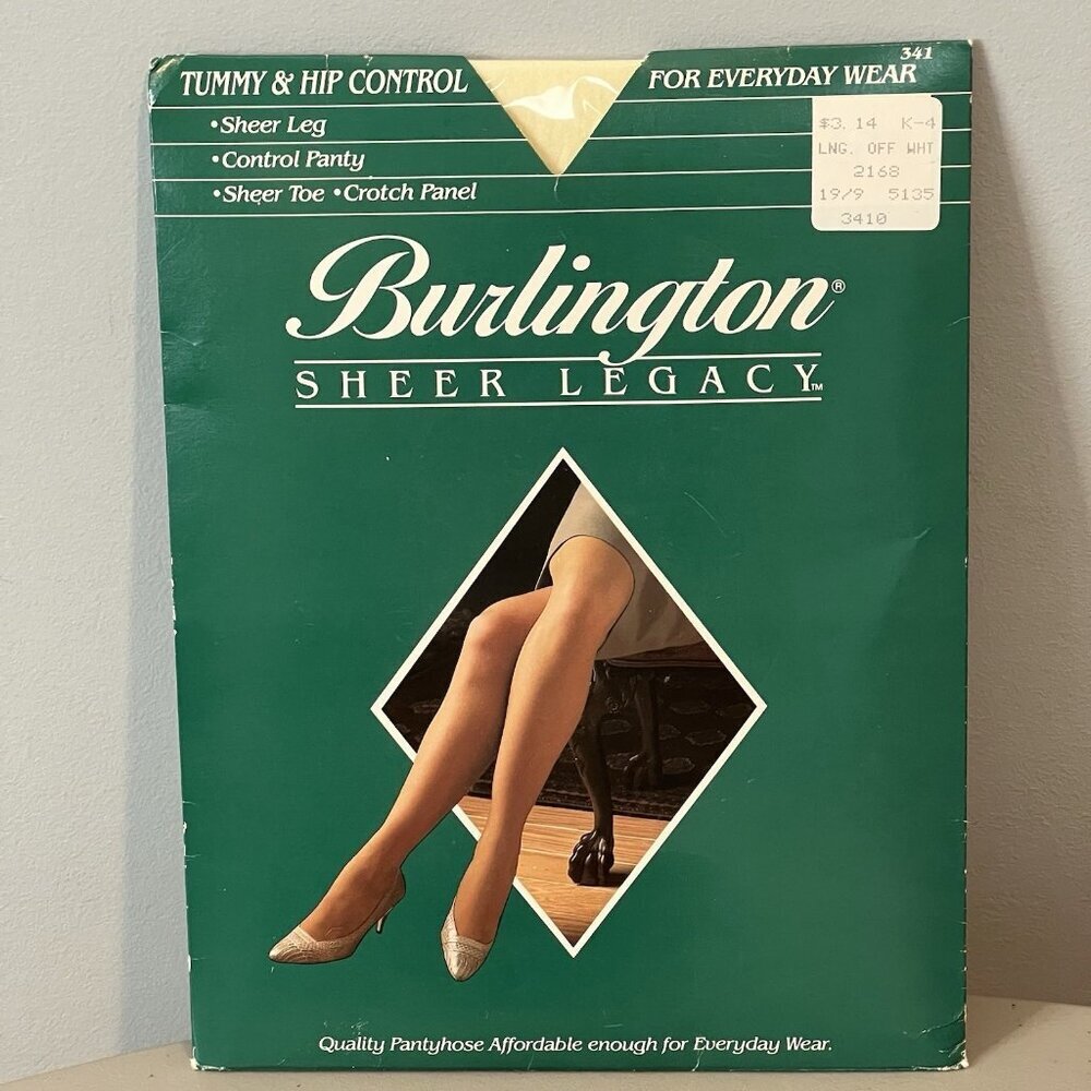 Burlington Sheer Legacy Pantyhose Long Off White Sheer Toe Size Large Vtg NOS